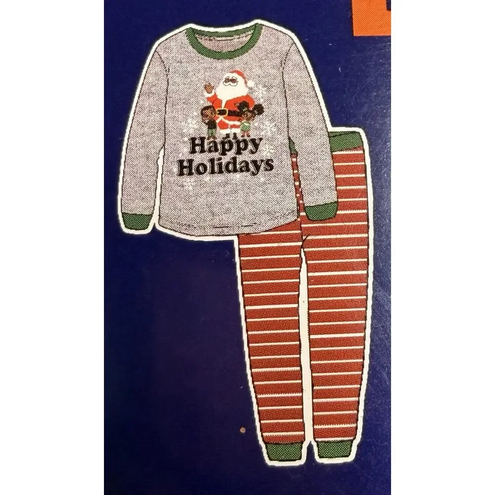 Black Paper Party Christmas Pajamas Black Santa Girls Small 6/6X New